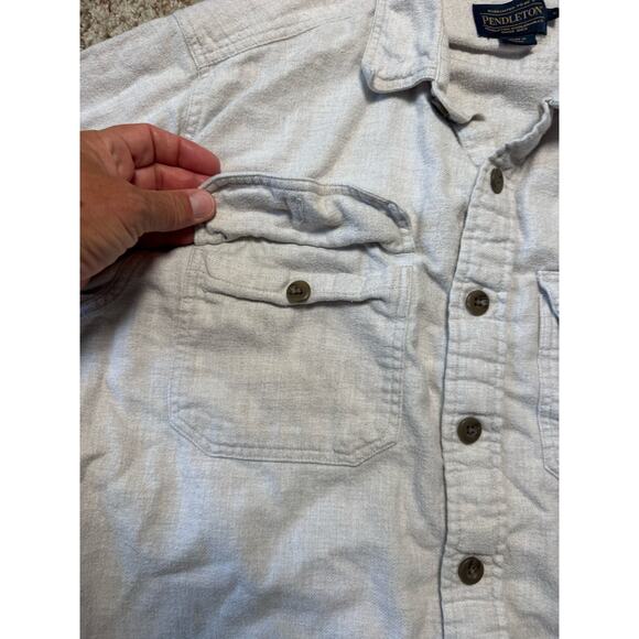 Pendleton Burnside Long sleeve collared shirt, size LG, Cream Flannel, Stains - Picture 12 of 14